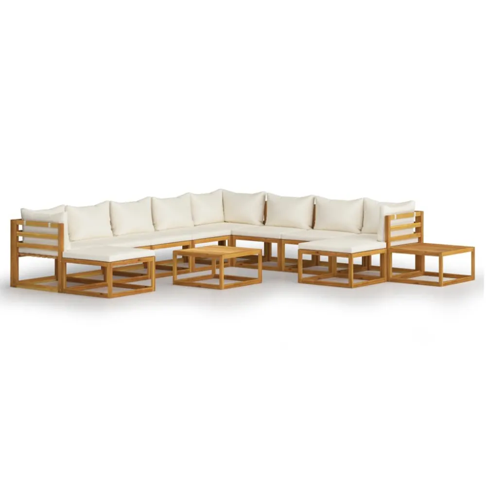 Set Divani da Giardino 12 pz con Cuscini Crema Legno Acacia | Pieghevole e Leggera