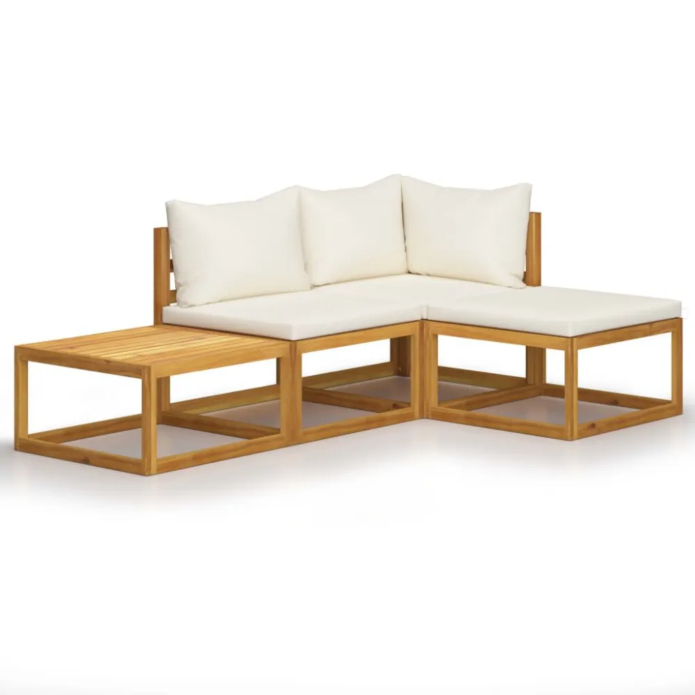 Set Divani da Giardino 4 pz con Cuscini Crema Legno Acacia Legno Massello