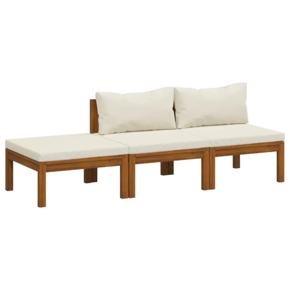 Set Divani da Giardino 3 pz con Cuscini Crema Legno Acacia Colori Vivaci