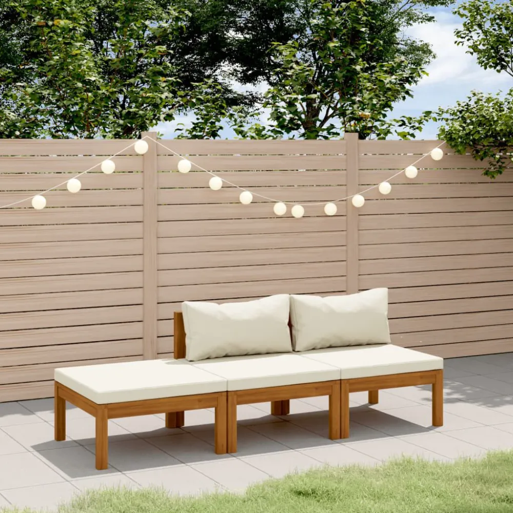 Set Divani da Giardino 3 pz con Cuscini Crema Legno Acacia Colori Vivaci
