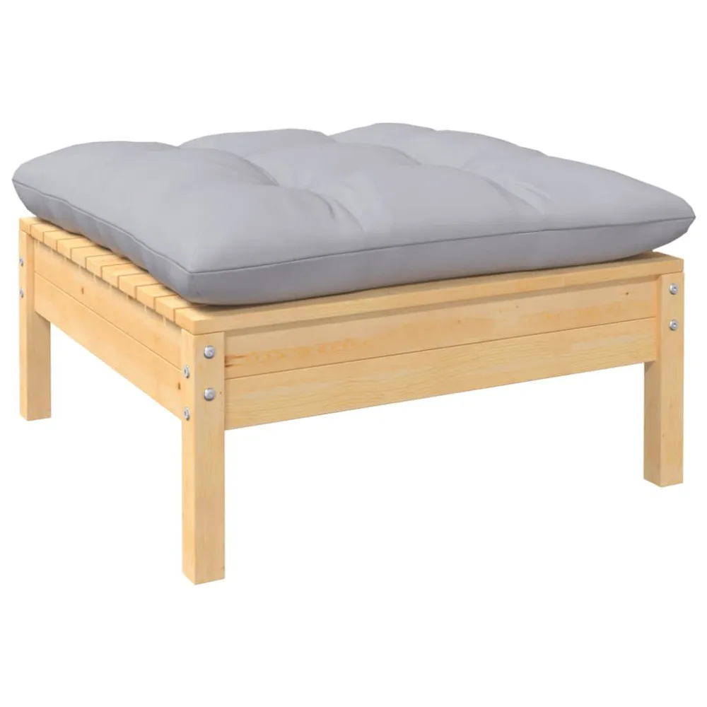 Set Divani da Giardino 4 pz con Cuscini Grigi Massello di Pino per Giardino e Spiaggia