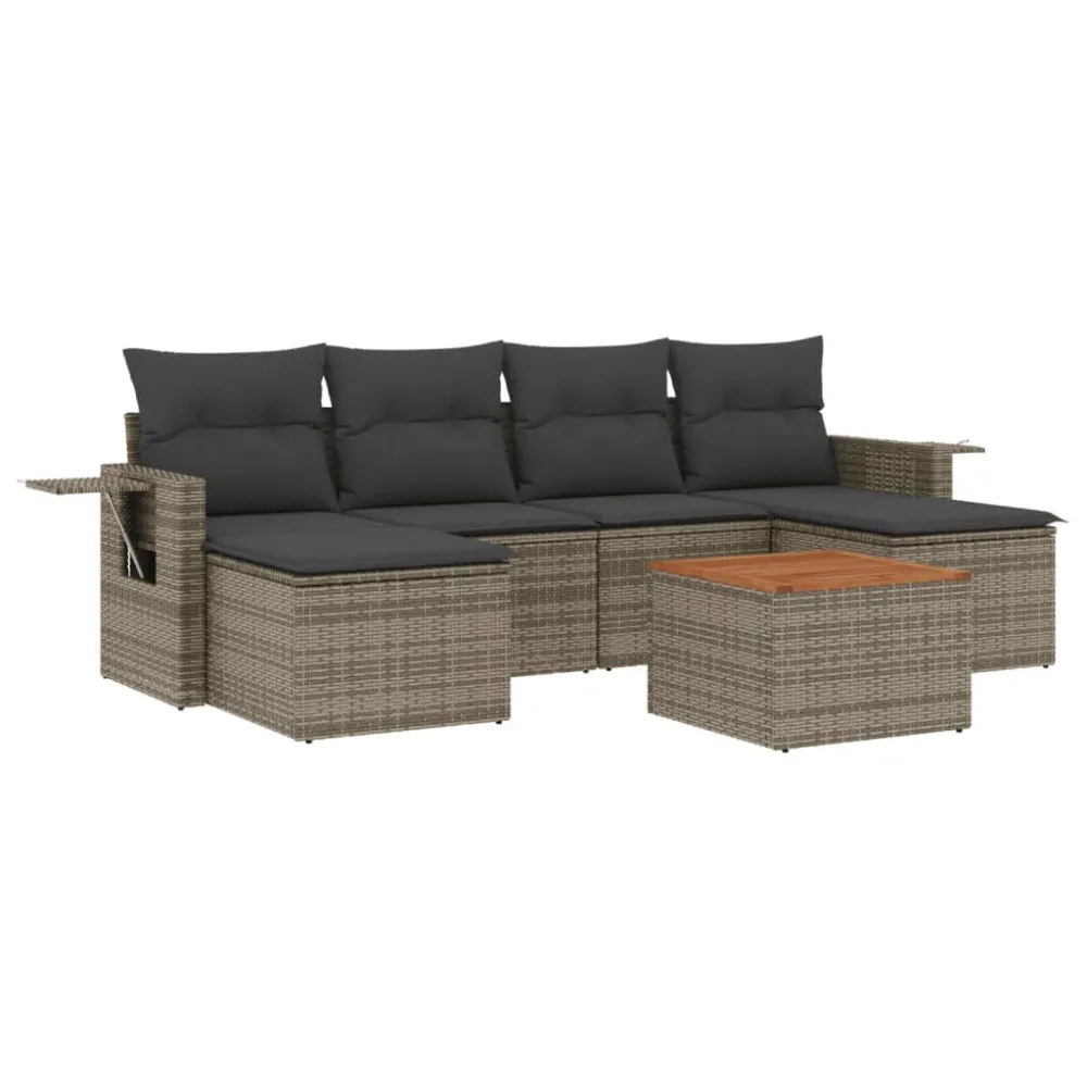 Set Divani da Giardino 7 pz con Cuscini Grigio Polyrattan - Impermeabile e UV Resistente