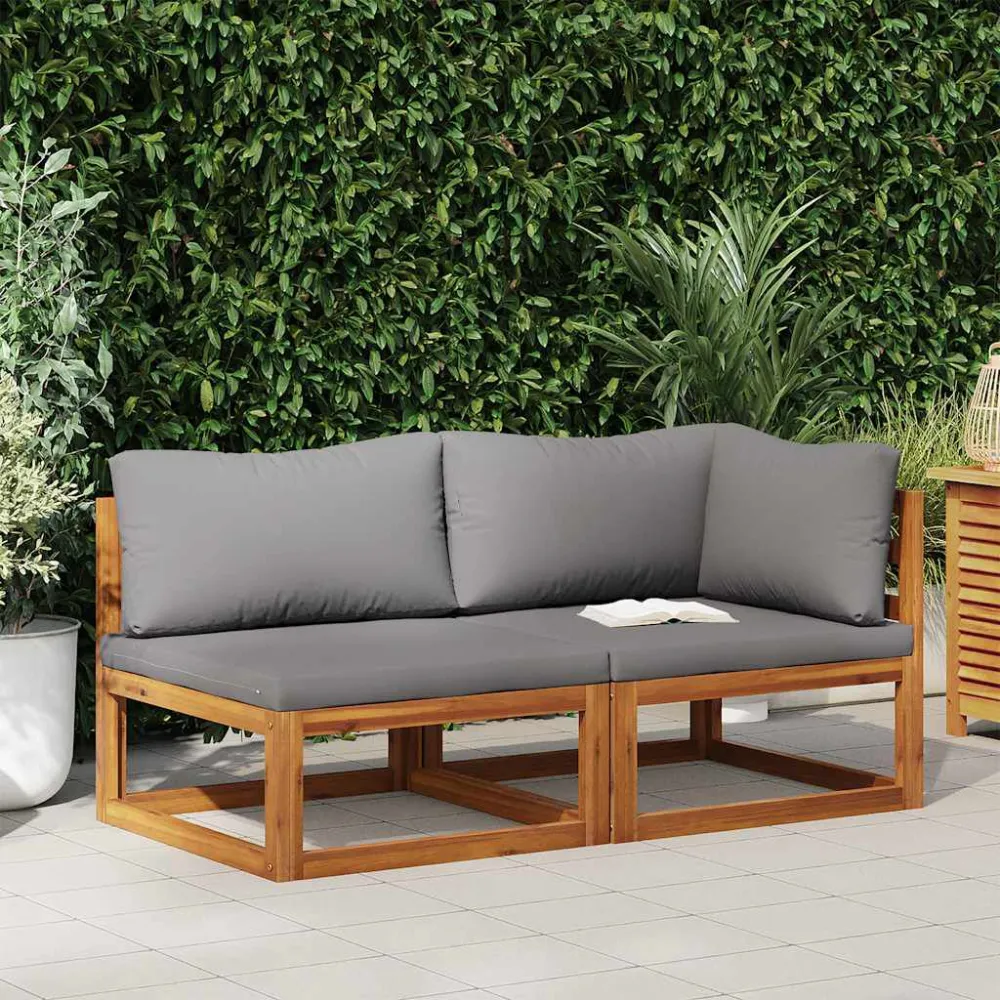 Set Divani da Giardino 2 pz con Cuscini Grigio Tenebroso Acacia