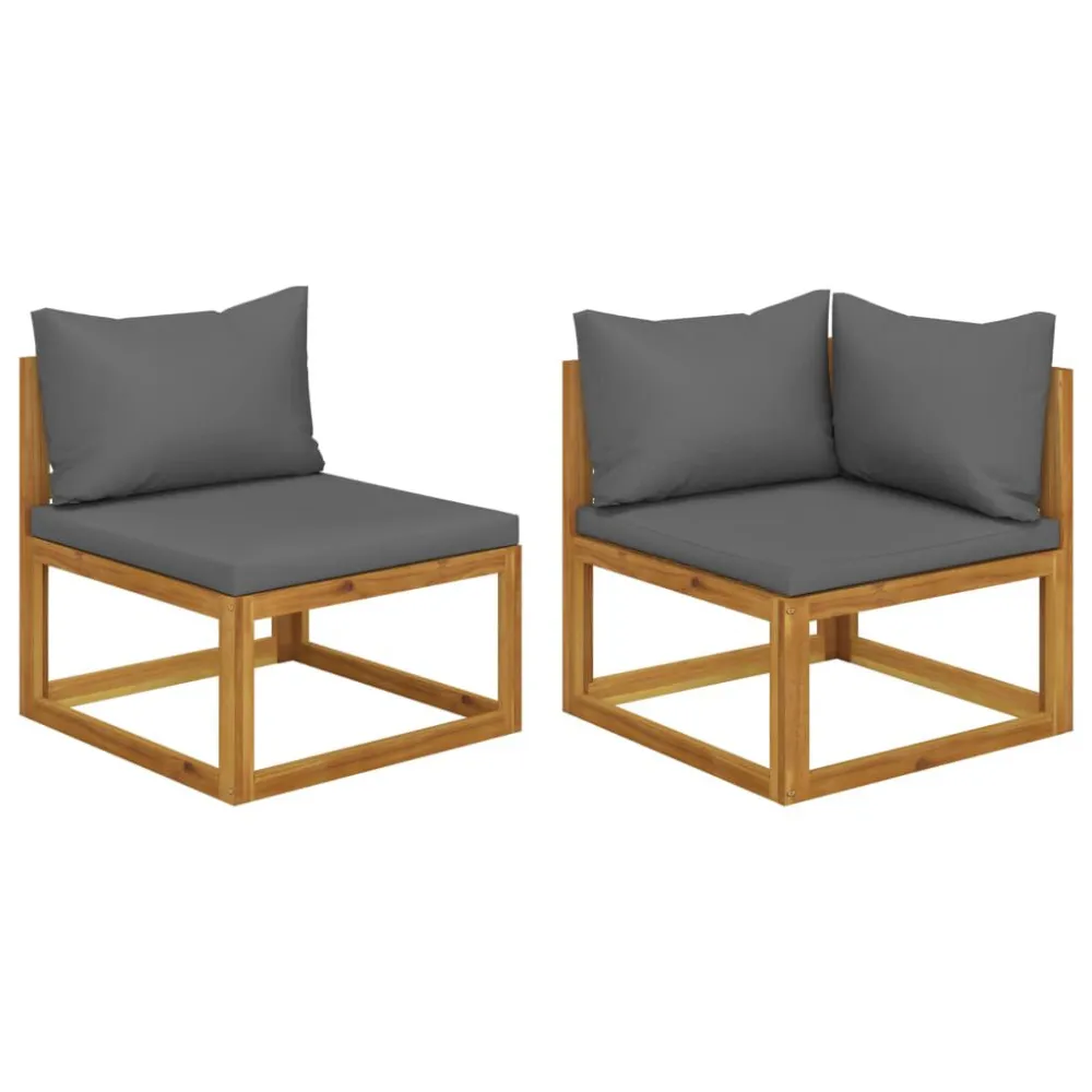 Set Divani da Giardino 2 pz con Cuscini Grigio Tenebroso Acacia