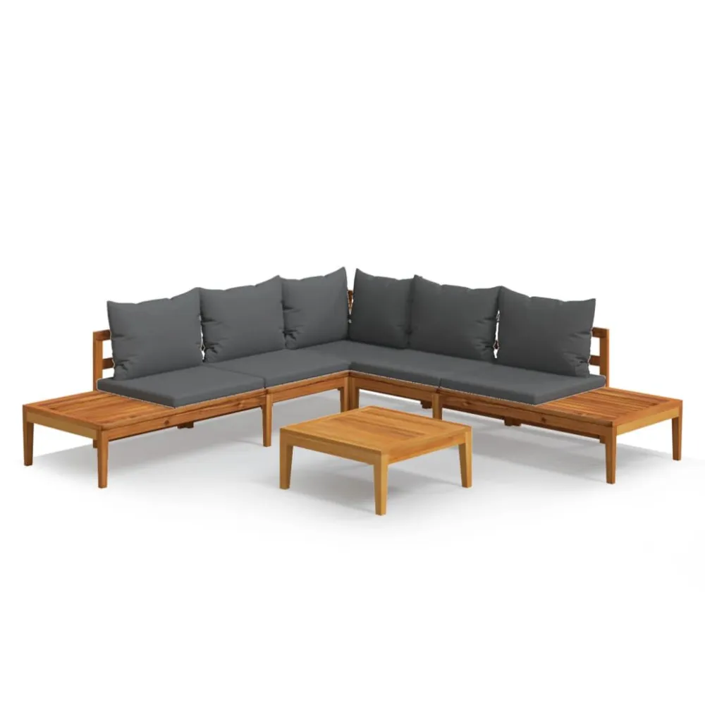 Set Divani Giardino 4 pz con Cuscini Grigio Tenebroso Legno Acacia con Schienale Regolabile