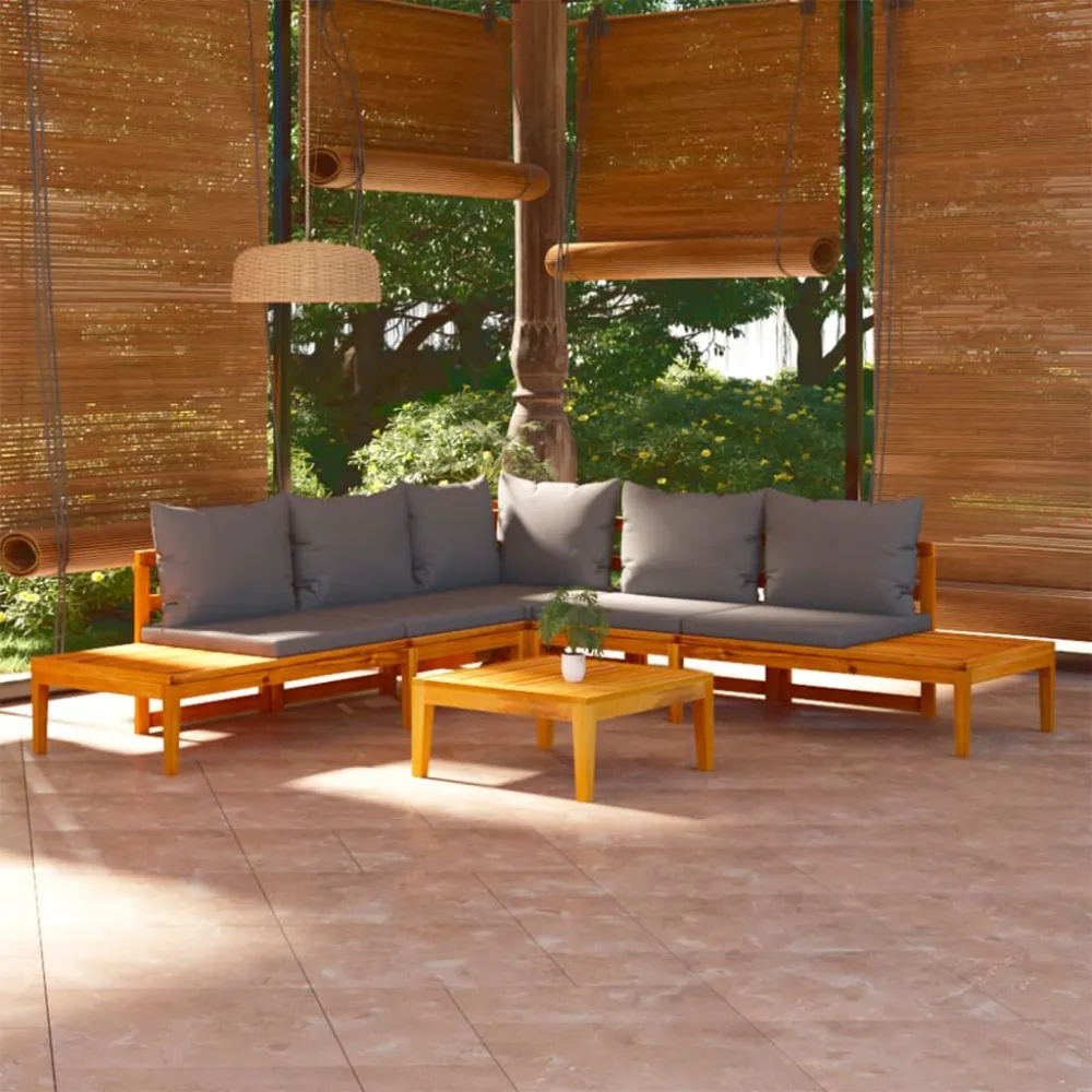 Set Divani Giardino 4 pz con Cuscini Grigio Tenebroso Legno Acacia con Schienale Regolabile