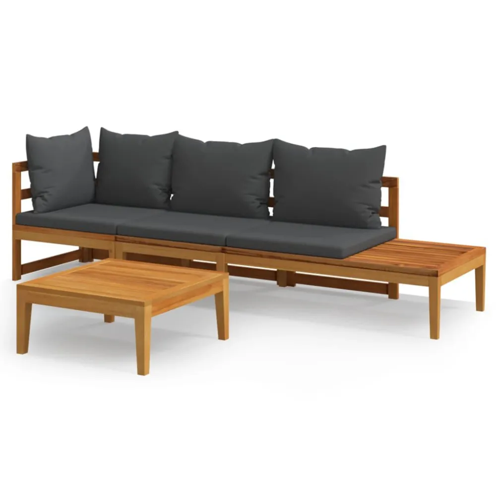 Set Divani Giardino 3 pz con Cuscini Grigio Tenebroso Legno Acacia
