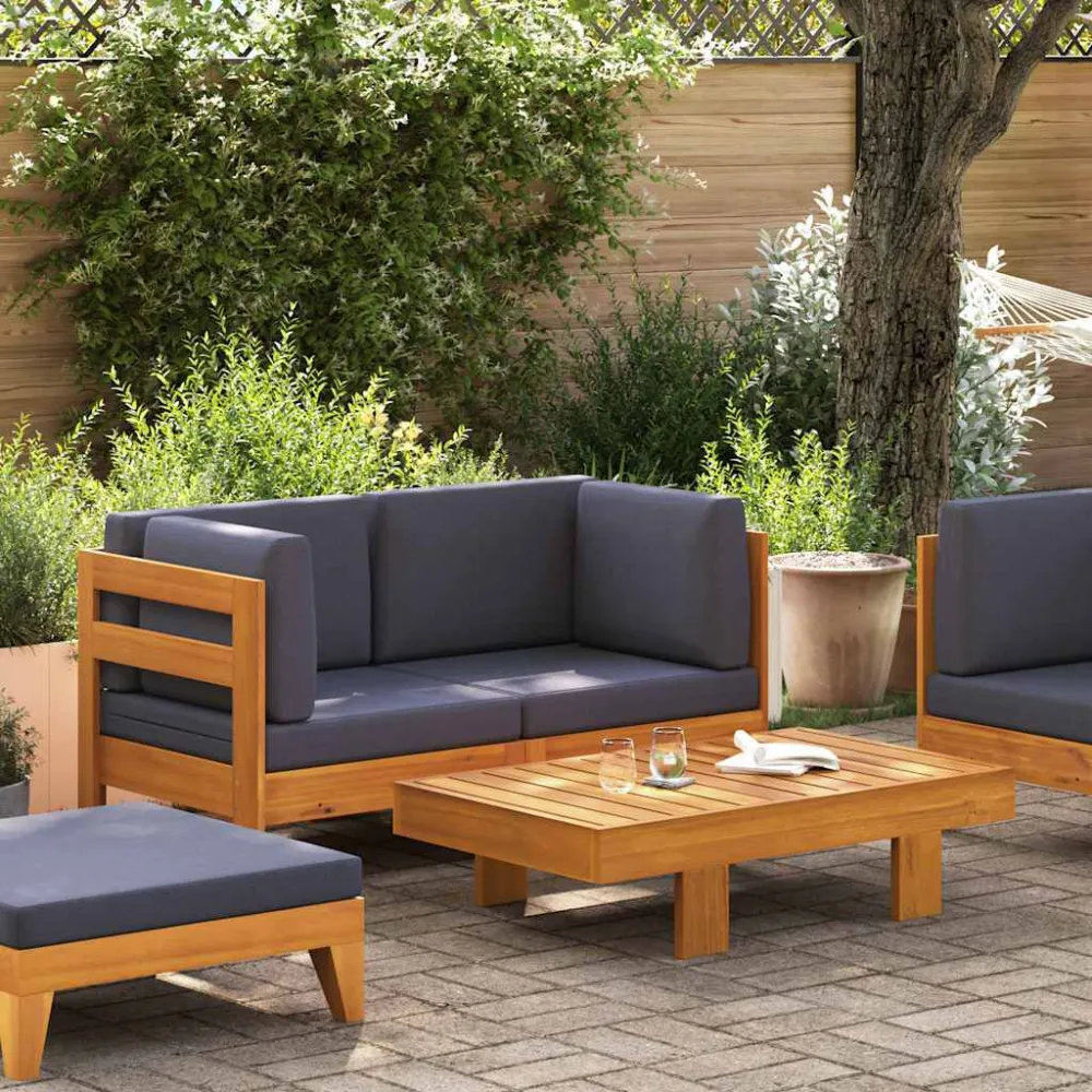 Set Divani Giardino 2 pz con Cuscini Grigio Fosco Legno Acacia