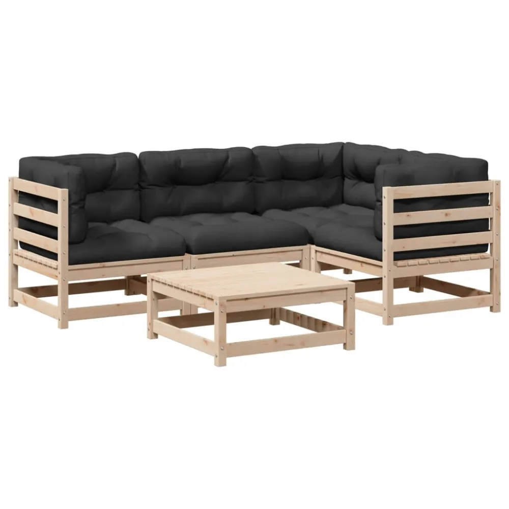 Set Divani Giardino 5 pz con Cuscini Legno Massello di Pino Materiale Alluminio Anodizzato