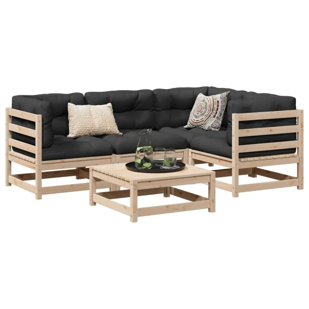 Set Divani Giardino 5 pz con Cuscini Legno Massello di Pino Materiale Alluminio Anodizzato