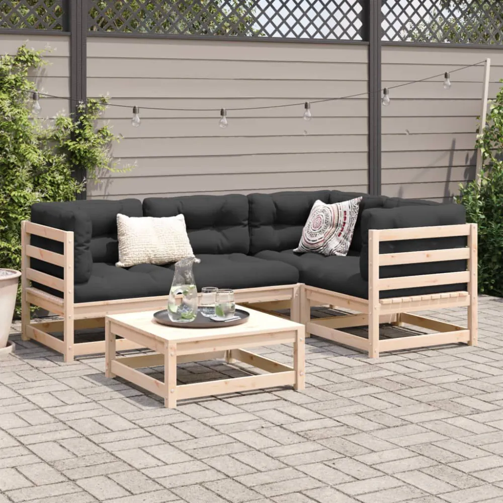 Set Divani Giardino 5 pz con Cuscini Legno Massello di Pino Materiale Alluminio Anodizzato