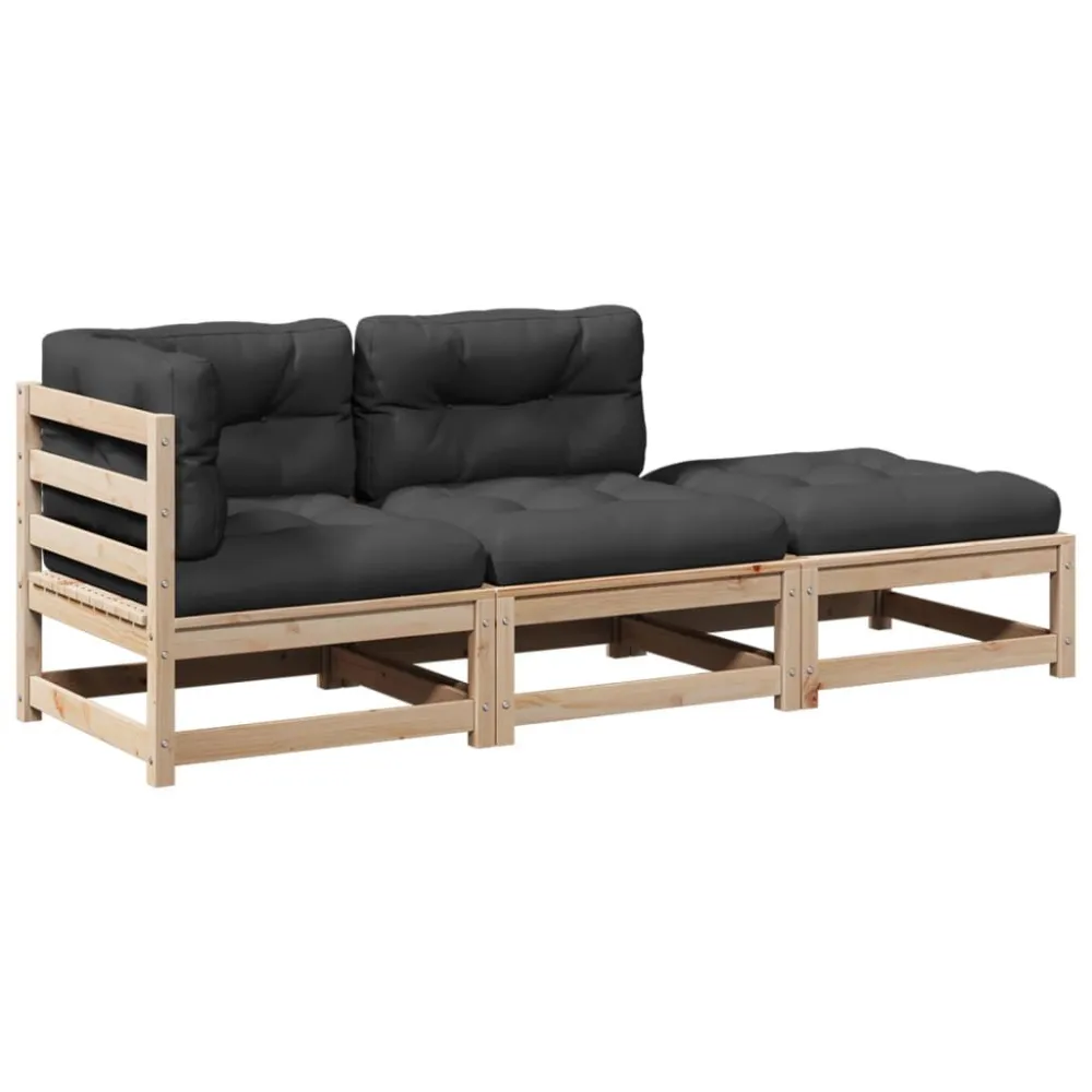 Set Divani Giardino 3 pz con Cuscini Legno Massello di Pino Easy Storage