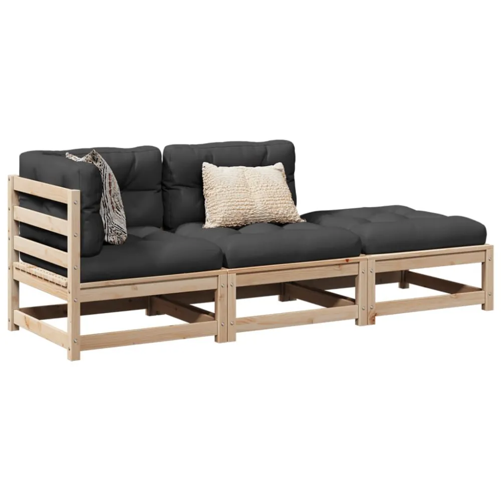 Set Divani Giardino 3 pz con Cuscini Legno Massello di Pino Easy Storage