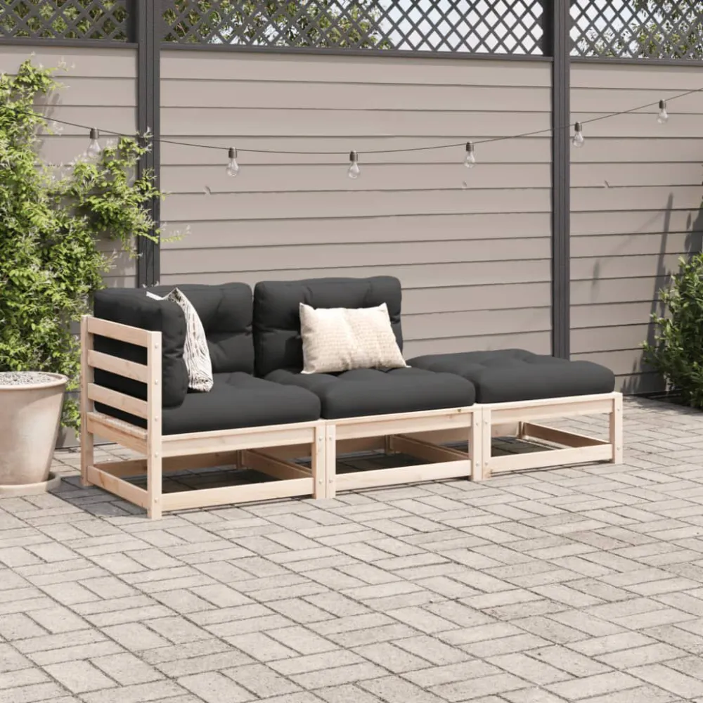 Set Divani Giardino 3 pz con Cuscini Legno Massello di Pino Easy Storage