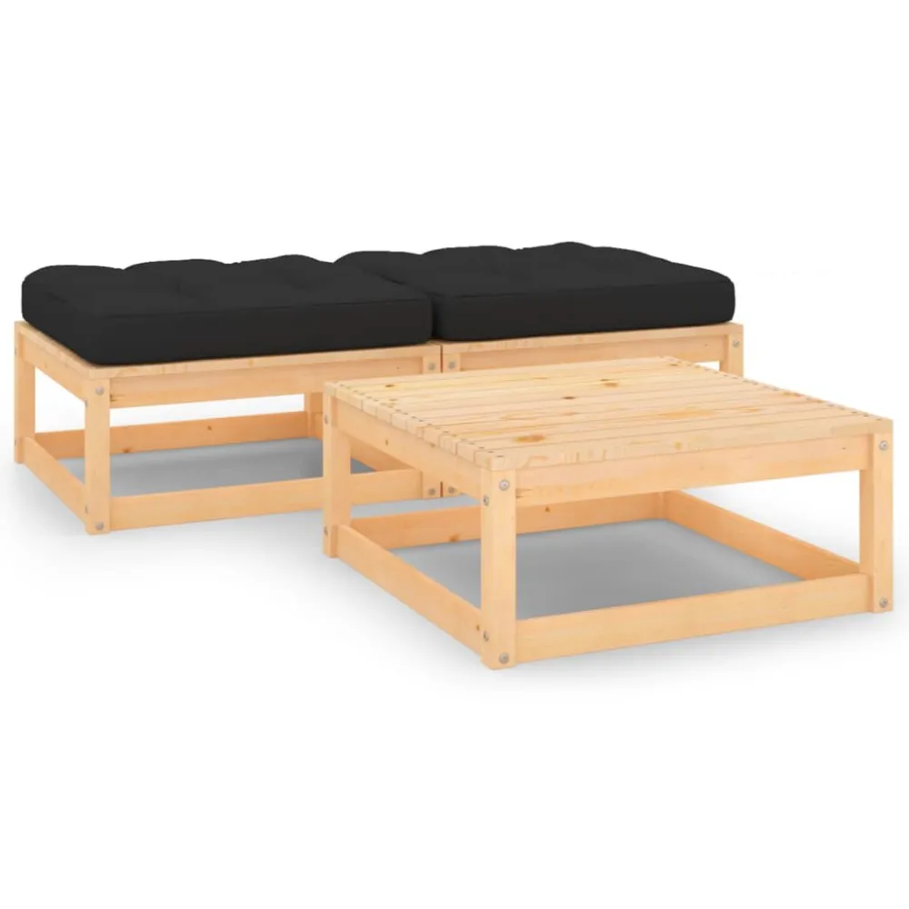 Set Divani da Giardino 3 pz con Cuscini Legno Massello di Pino con Sistema di Montaggio Rapido