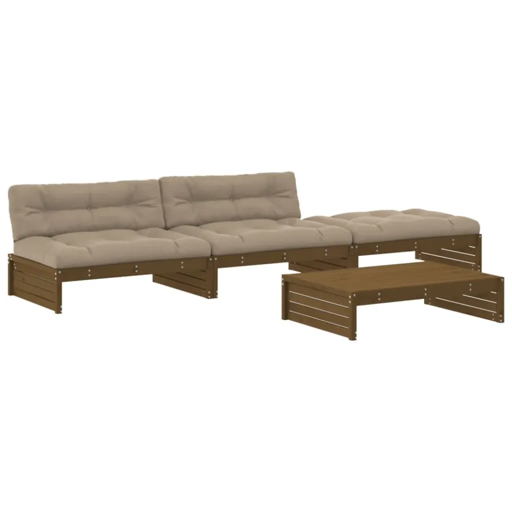 Set Divani da Giardino 4 pz con Cuscini Legno Massello ambra per Giardino e Spiaggia