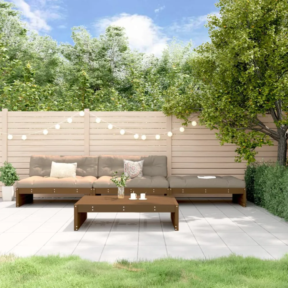Set Divani da Giardino 4 pz con Cuscini Legno Massello ambra per Giardino e Spiaggia