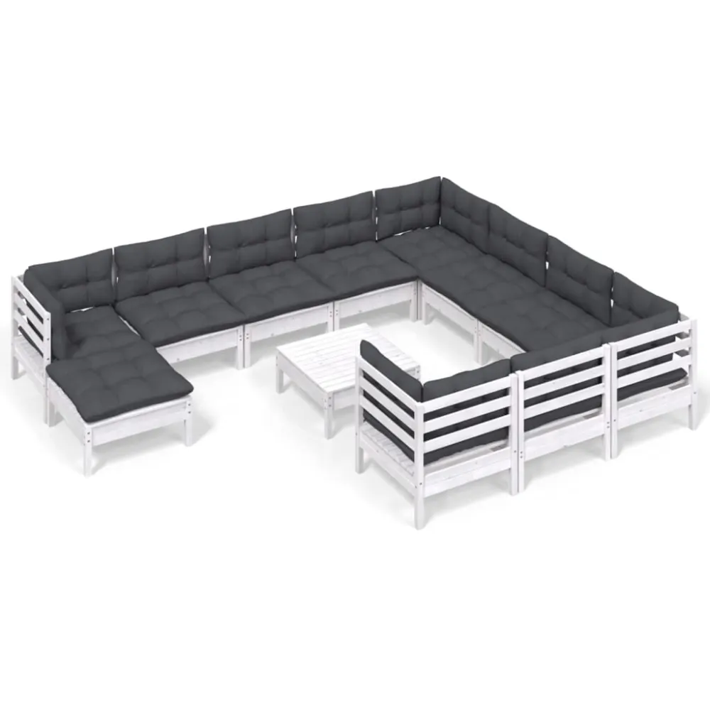 Set Divani da Giardino 12 pz con Cuscini Legno di Pino Bianco per Relax all'Aperto