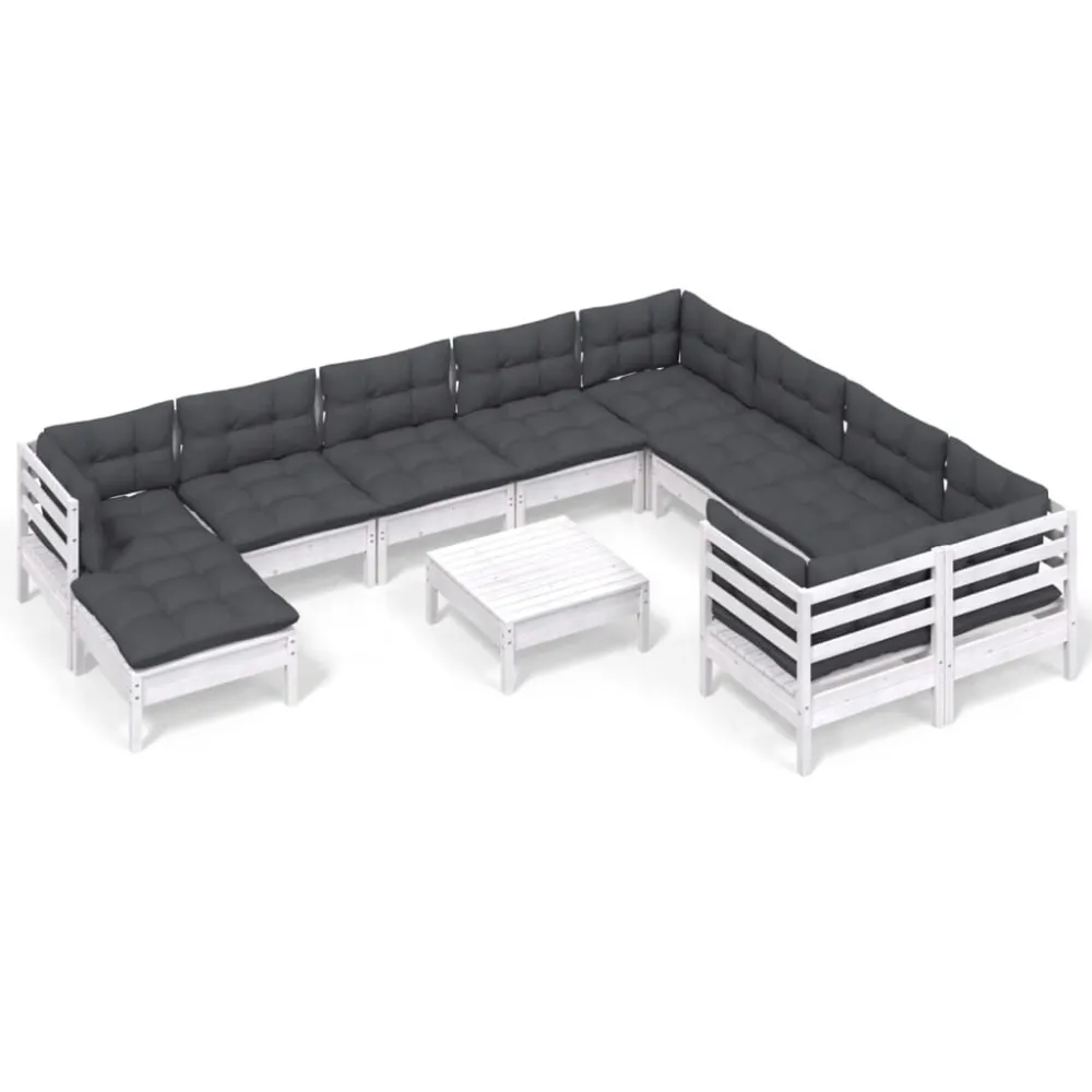 Set Divani da Giardino 11 pz con Cuscini Legno di Pino Bianco Easy Storage
