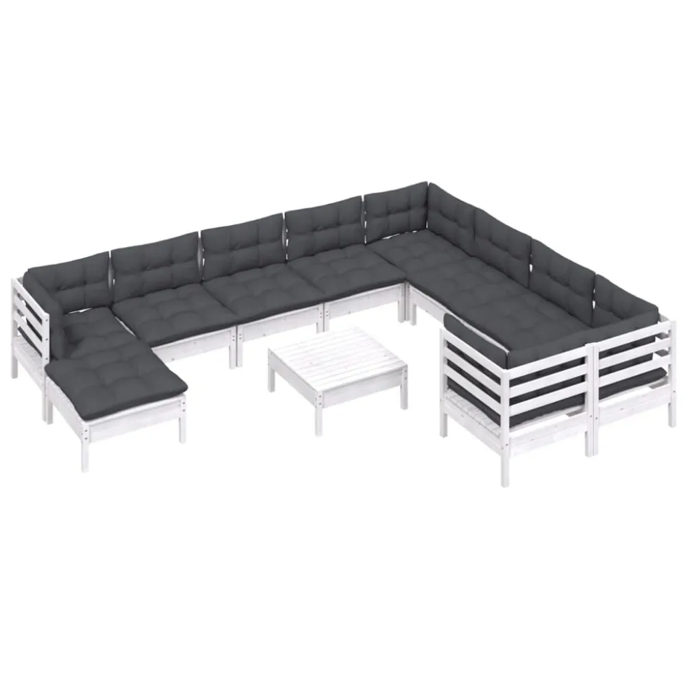 Set Divani da Giardino 11 pz con Cuscini Legno di Pino Bianco Easy Storage