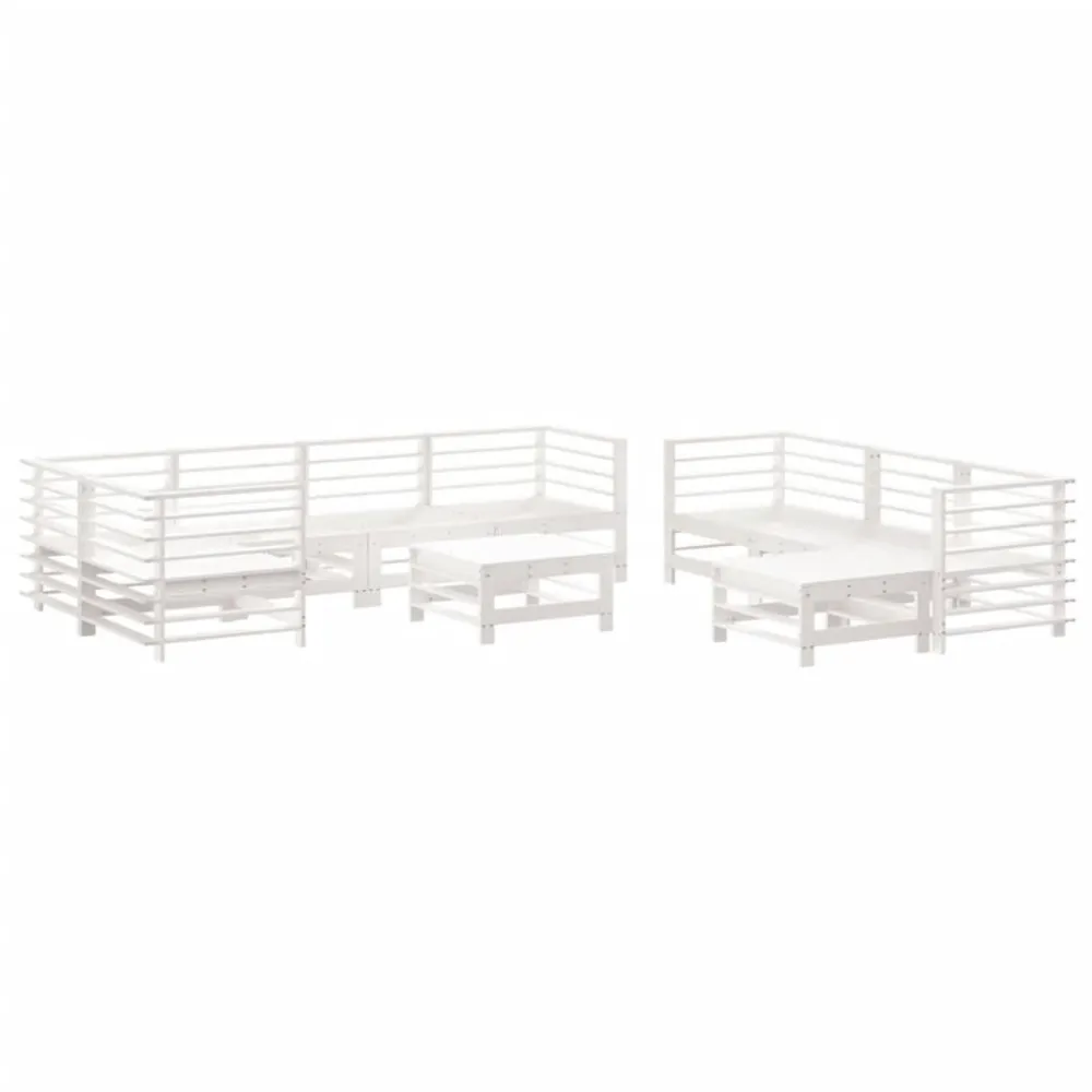 Set Divani da Giardino 10 pz con Cuscini Legno Massello Bianco per Relax all'Aperto