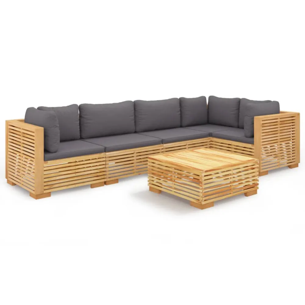 Set Divani da Giardino 6 pz con Cuscini Legno Massello di Teak Colori Vivaci