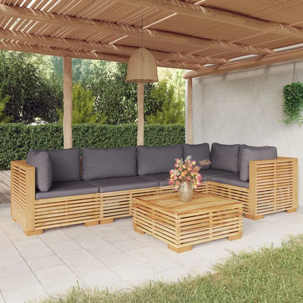 Set Divani da Giardino 6 pz con Cuscini Legno Massello di Teak Colori Vivaci