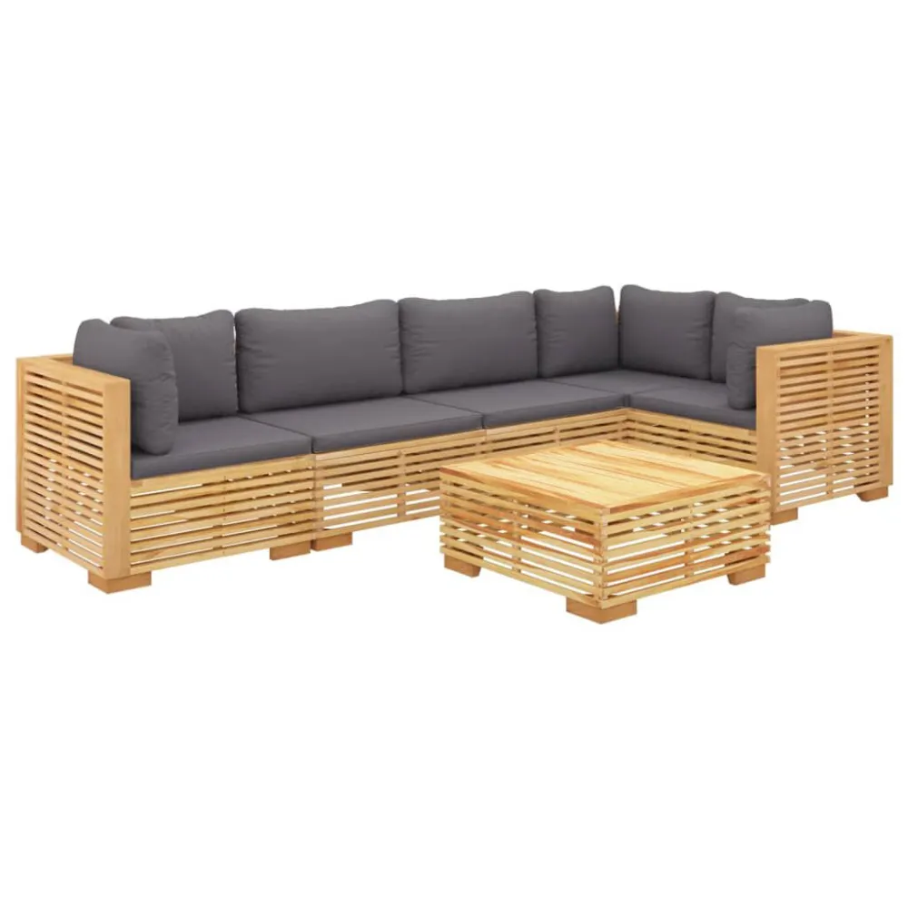 Set Divani da Giardino 6 pz con Cuscini Legno Massello di Teak Colori Vivaci