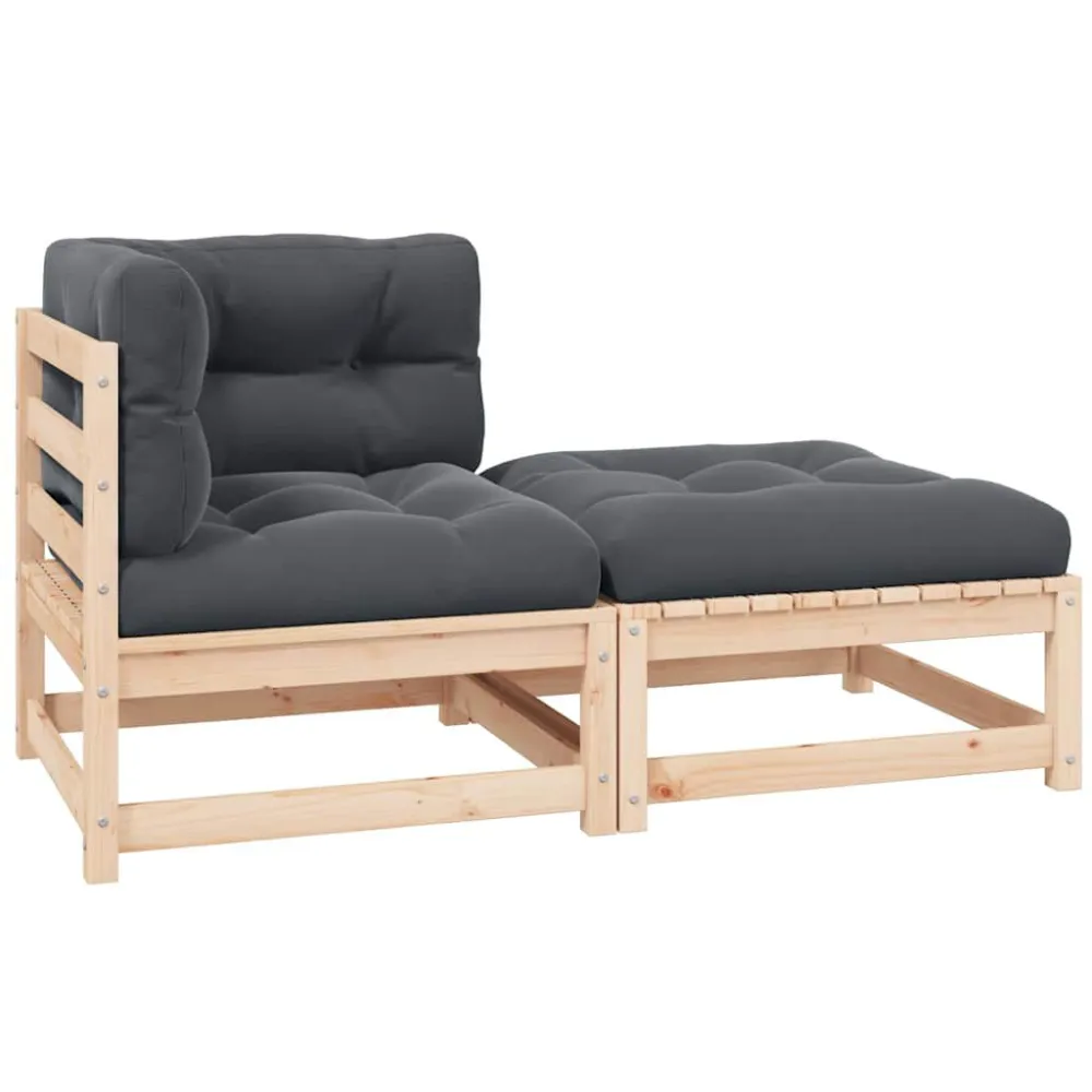 Set Divani da Giardino 2 pz con Cuscini Legno Massello Pino con Sistema di Montaggio Rapido