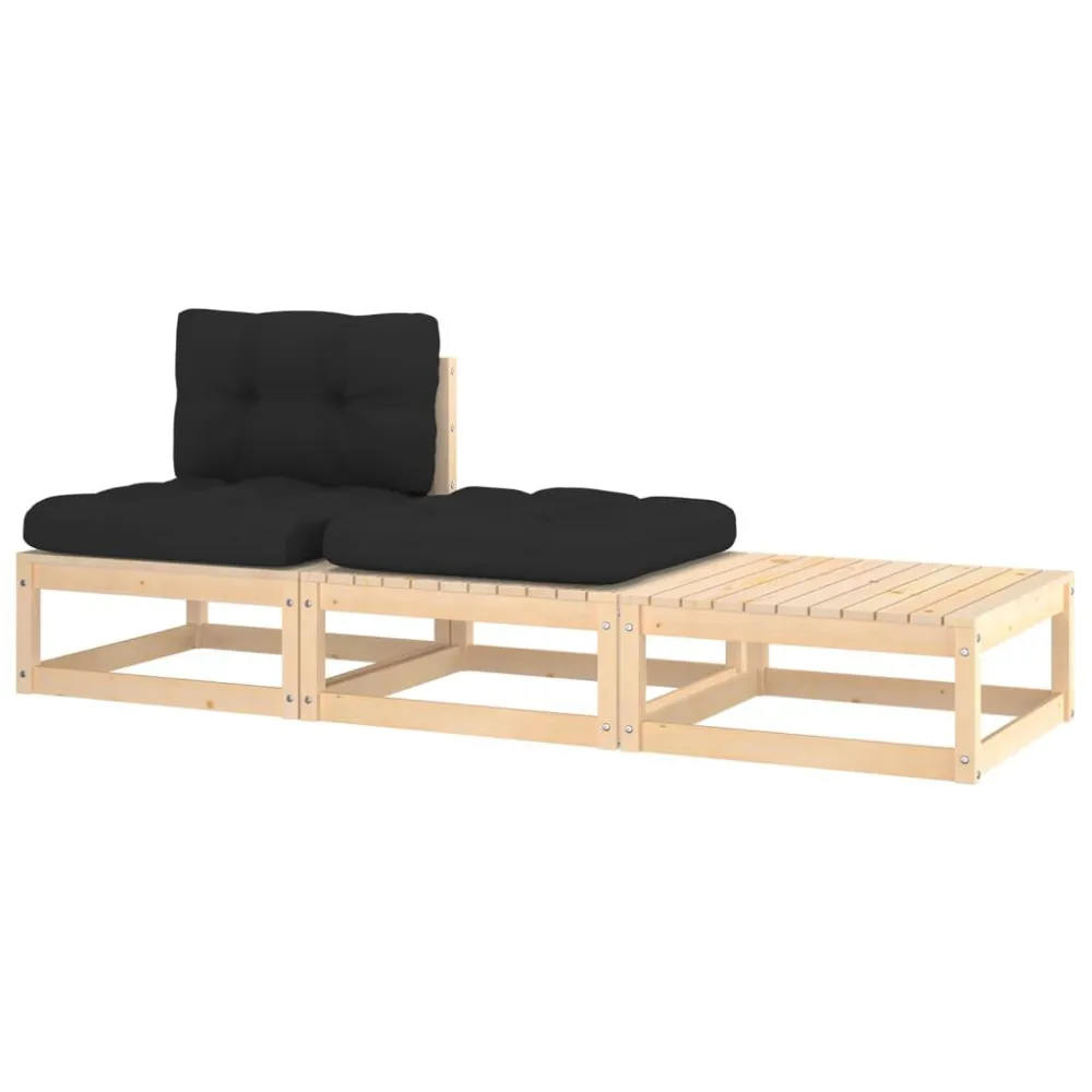 Set Divani da Giardino 3 pz con Cuscini Legno Massello Pino Materiale Alluminio Anodizzato