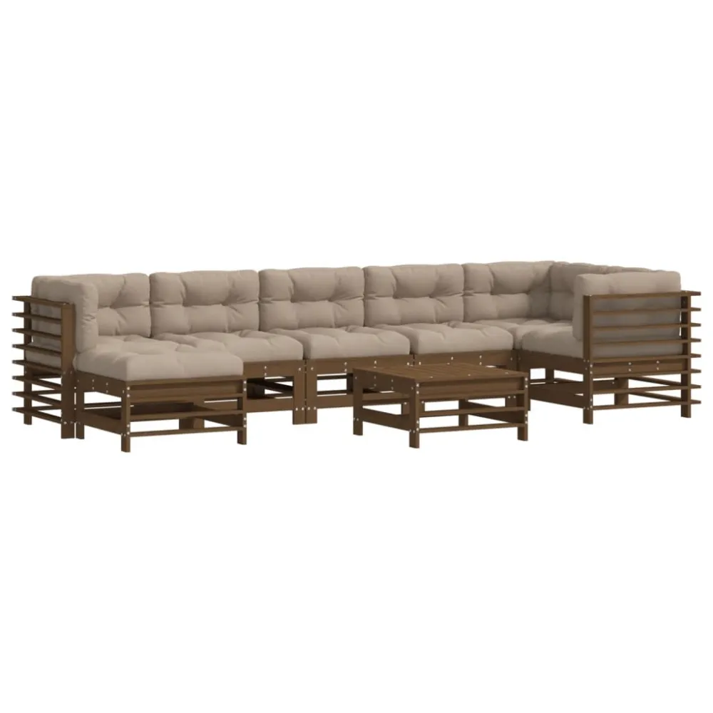 Set Divani da Giardino 8 pz con Cuscini Legno Massello ambra con Schienale Regolabile