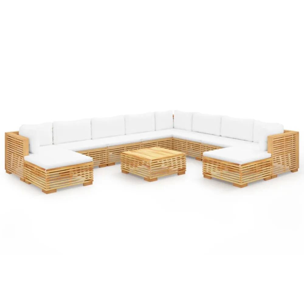 Set Divani da Giardino 11 pz con Cuscini Legno Massello di Teak - Impermeabile e UV Resistente