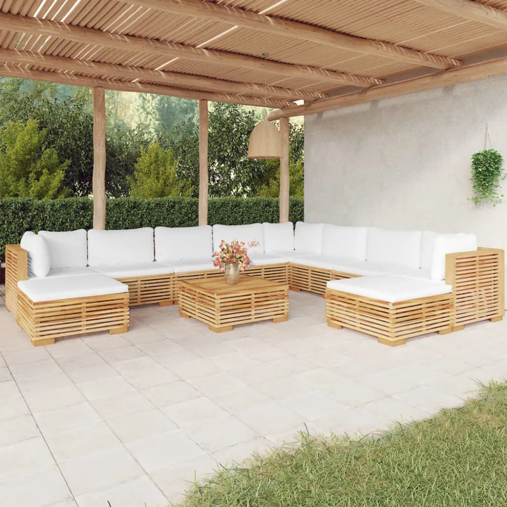 Set Divani da Giardino 11 pz con Cuscini Legno Massello di Teak - Impermeabile e UV Resistente