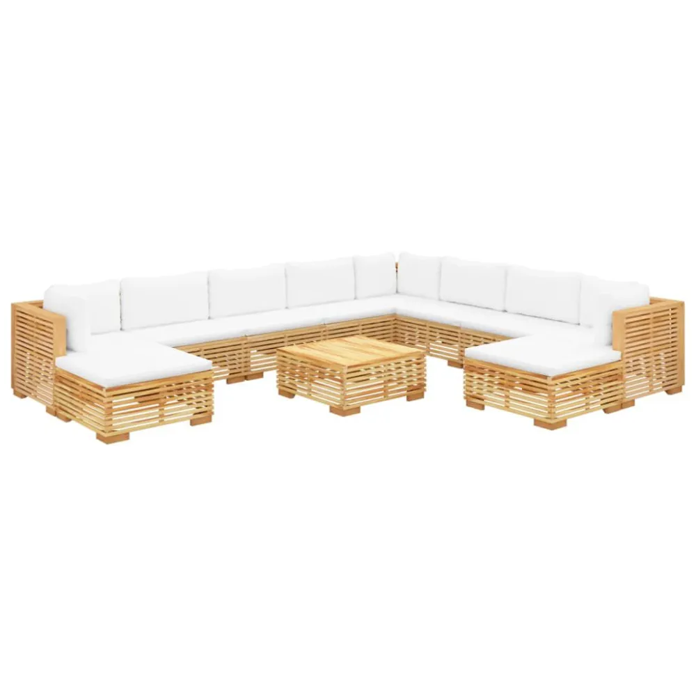 Set Divani da Giardino 11 pz con Cuscini Legno Massello di Teak - Impermeabile e UV Resistente