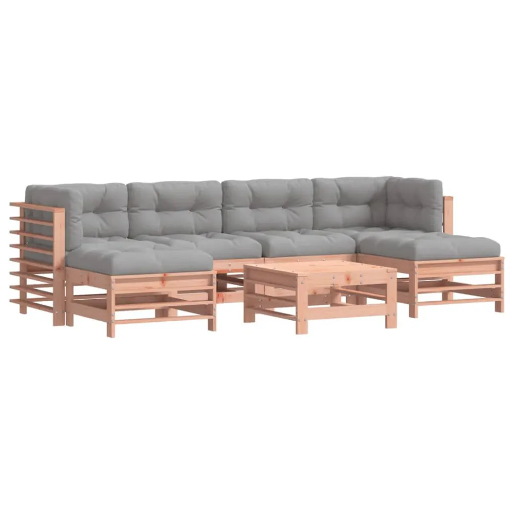 Set Divani Giardino 7 pz con Cuscini Legno Massello di Douglas Materiale Alluminio Anodizzato