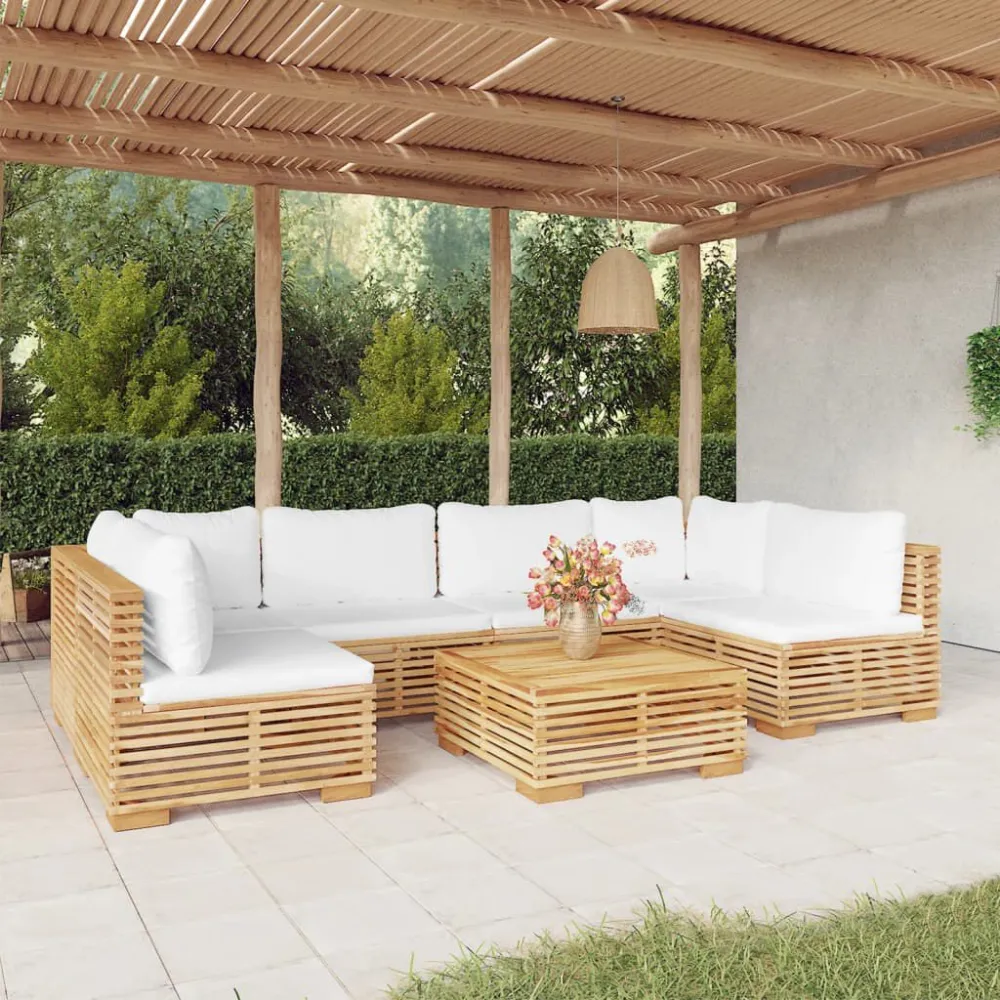 Set Divani da Giardino 7 pz con Cuscini Legno Massello di Teak | Pieghevole e Leggera