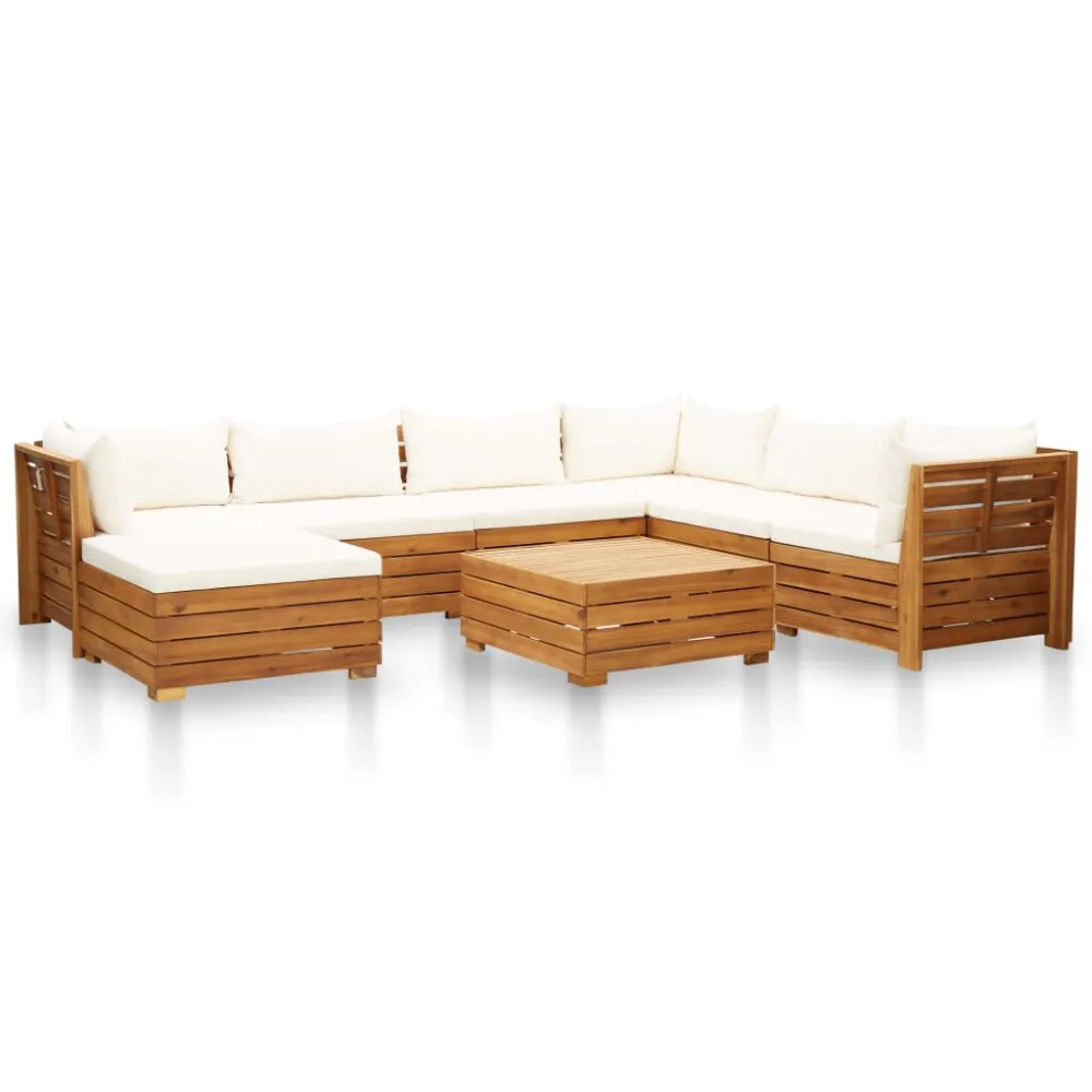 Set Divani Giardino 8 pz con Cuscini Legno Acacia Bianco Crema - Impermeabile e UV Resistente