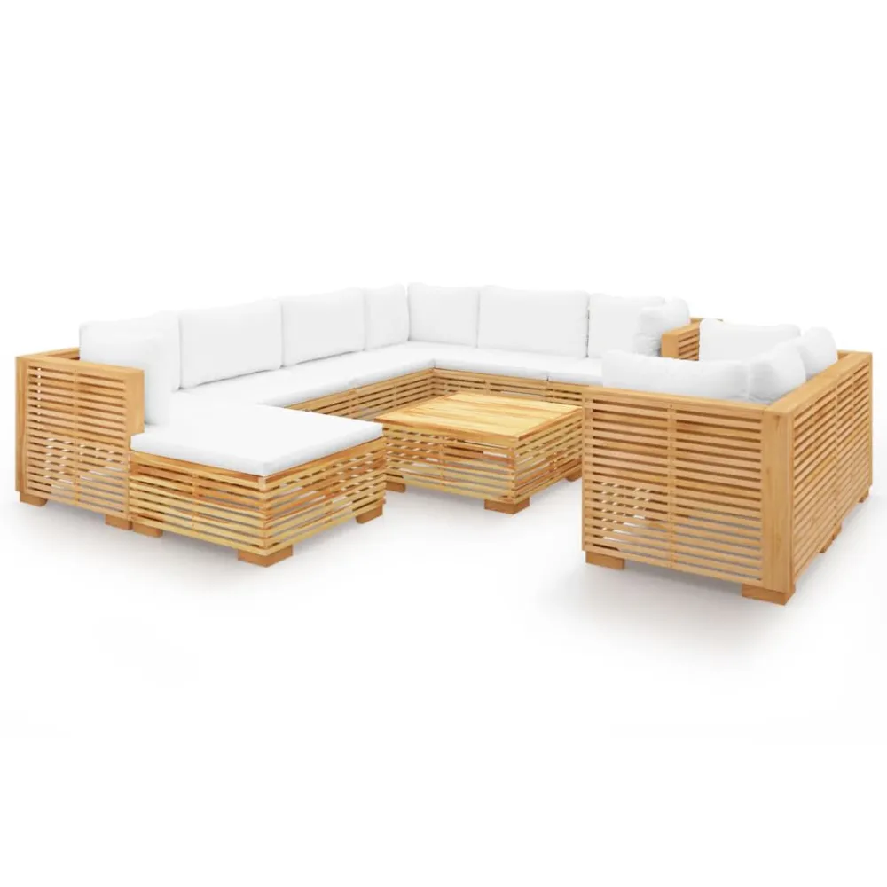 Set Divani da Giardino 10 pz con Cuscini Legno Massello di Teak Colori Vivaci