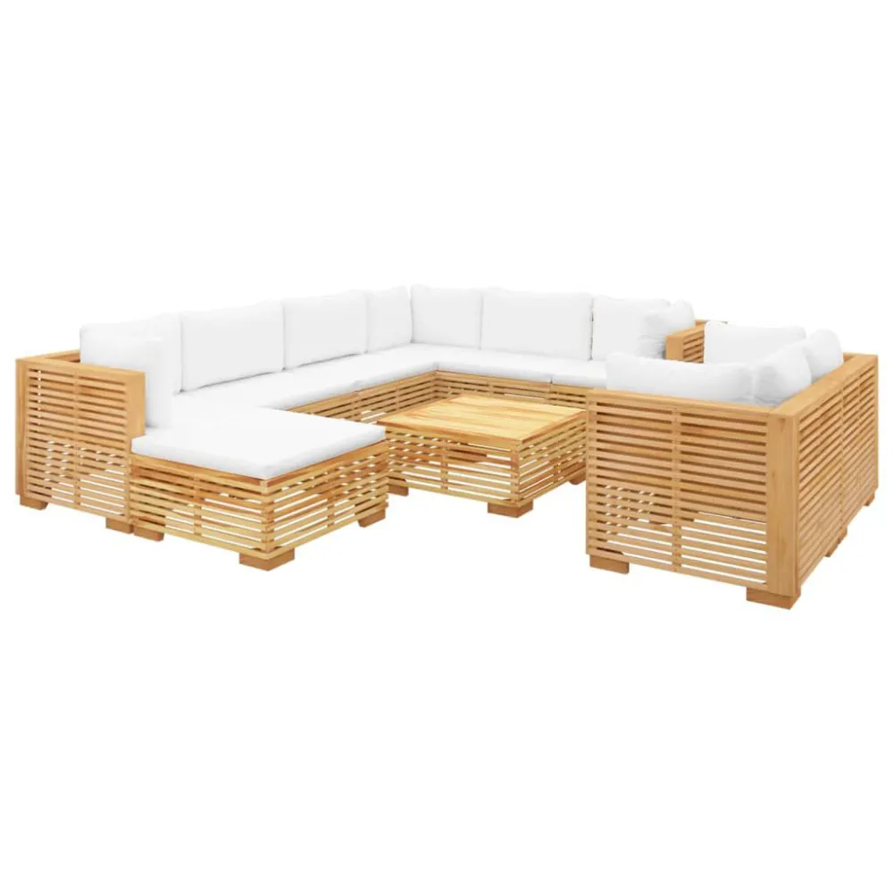 Set Divani da Giardino 10 pz con Cuscini Legno Massello di Teak Colori Vivaci