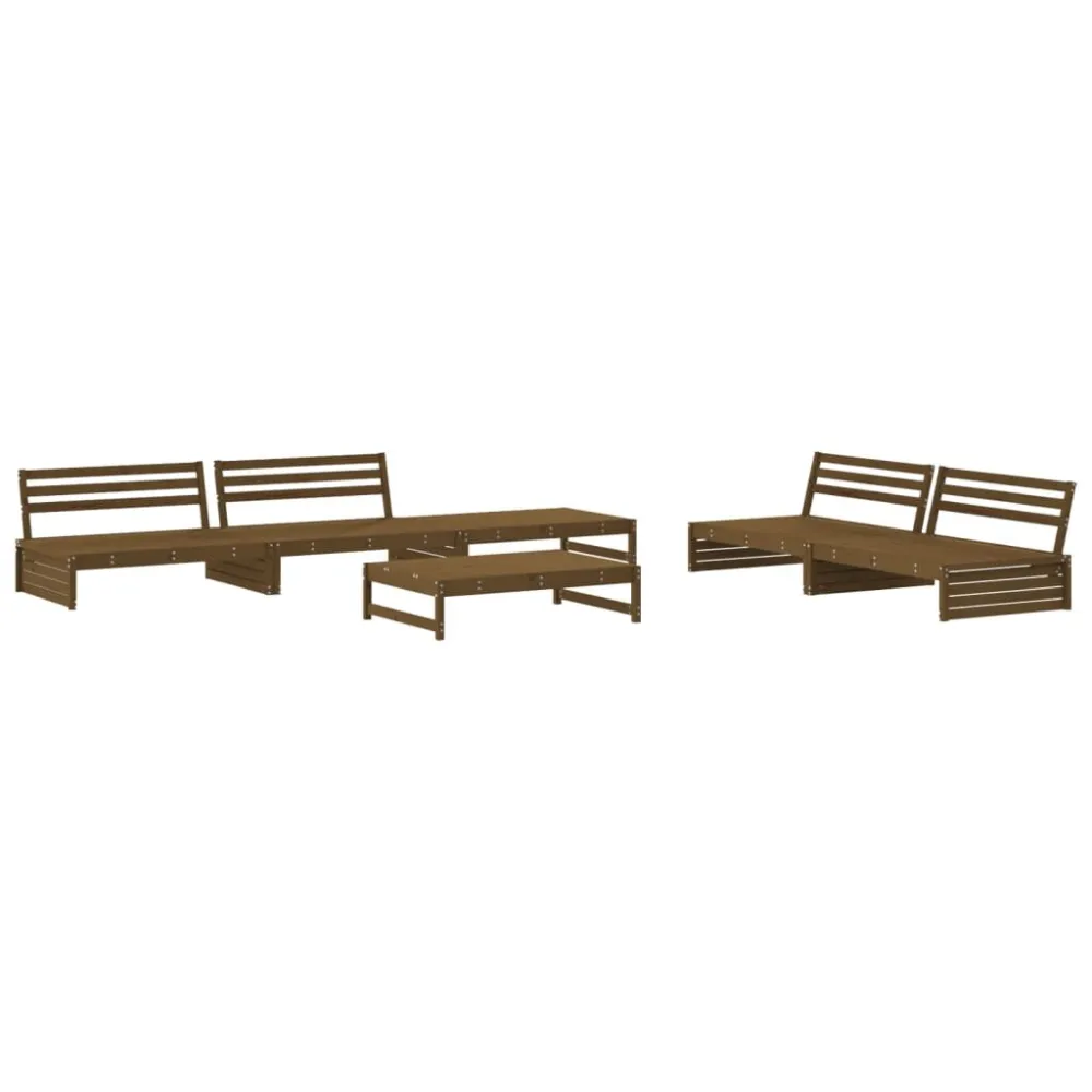 Set Divani da Giardino 6 pz con Cuscini Legno Massello ambra con Portabicchiere Integrato