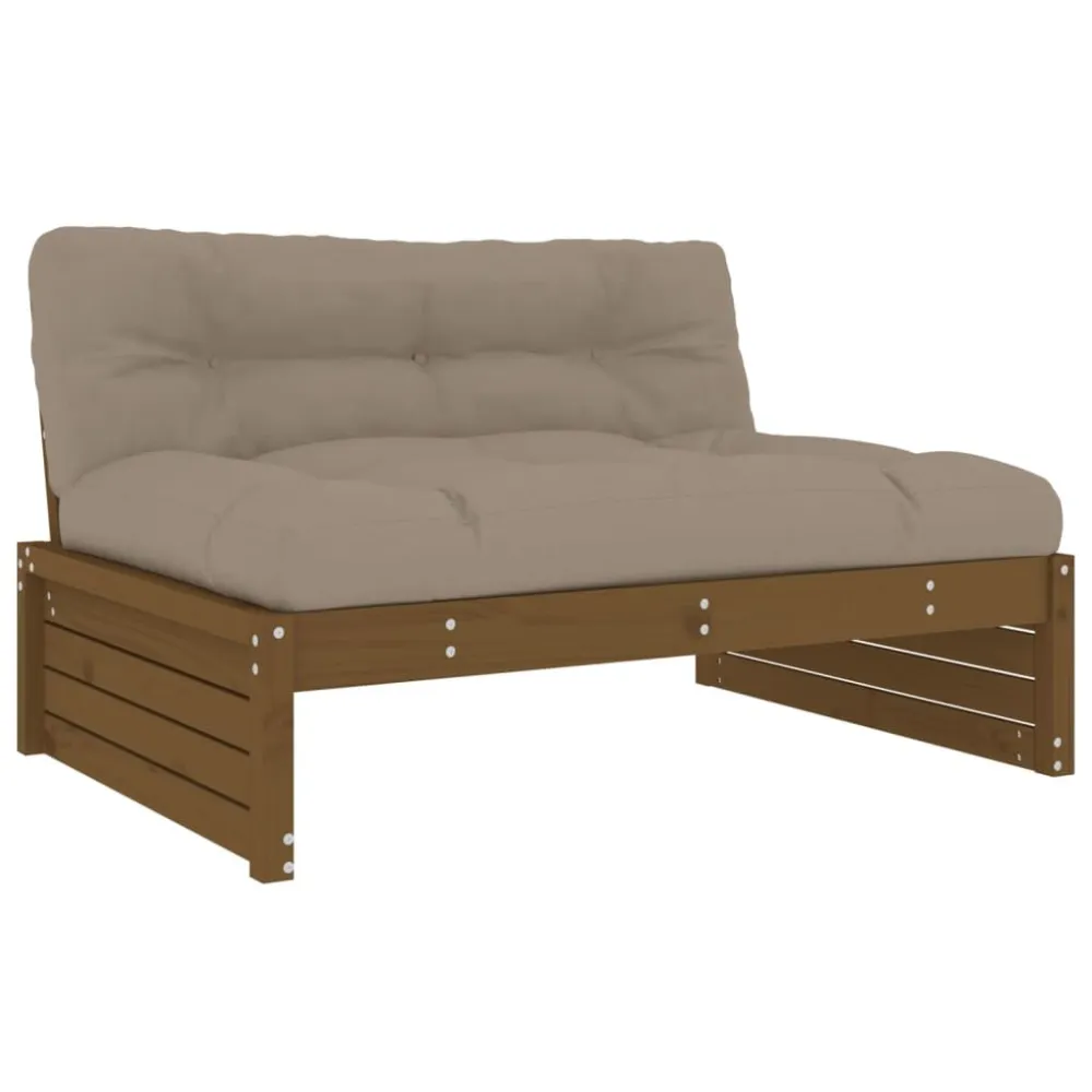 Set Divani da Giardino 6 pz con Cuscini Legno Massello ambra con Portabicchiere Integrato