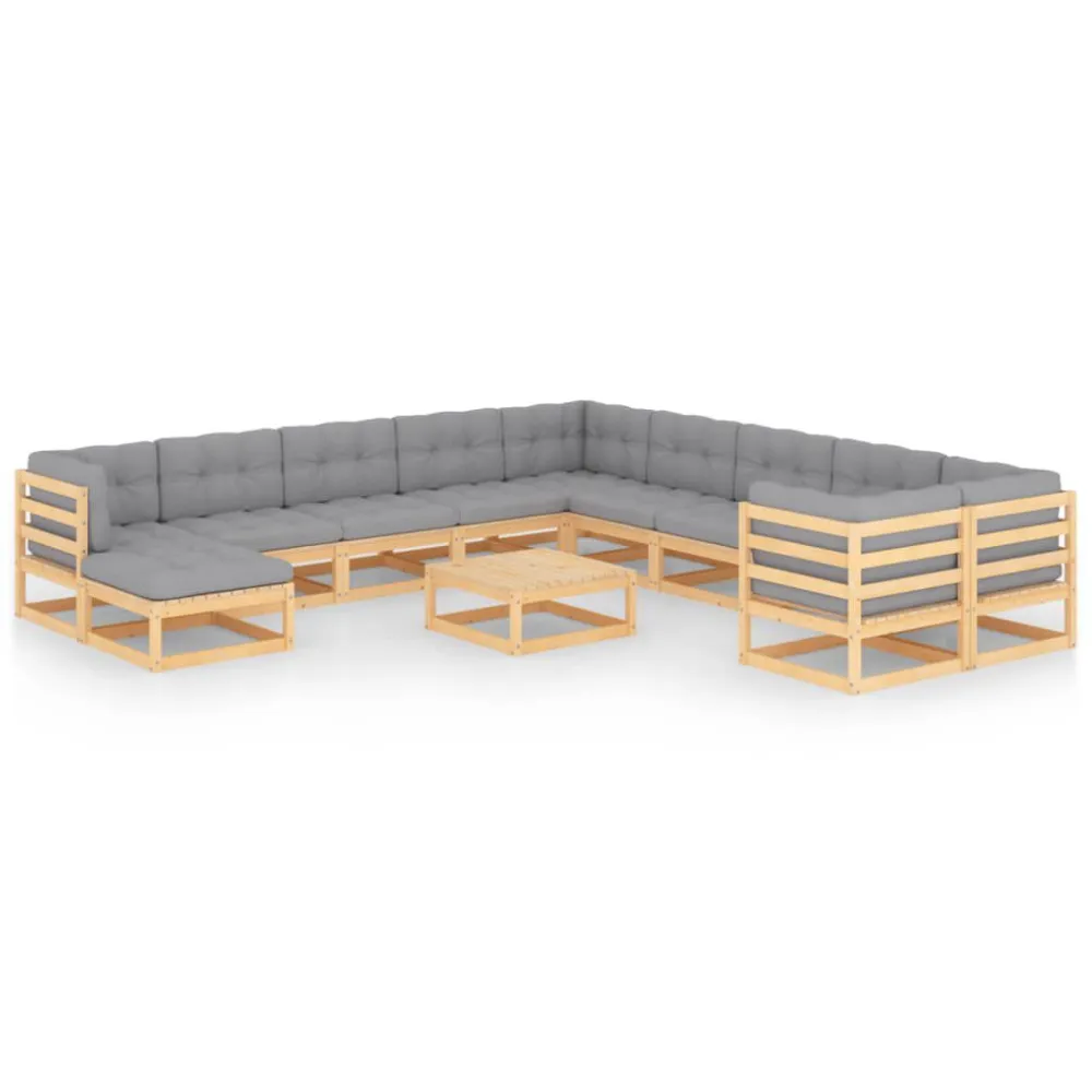 Set Divani Giardino 12 pz con Cuscini Legno Massello di Pino Materiale Alluminio Anodizzato
