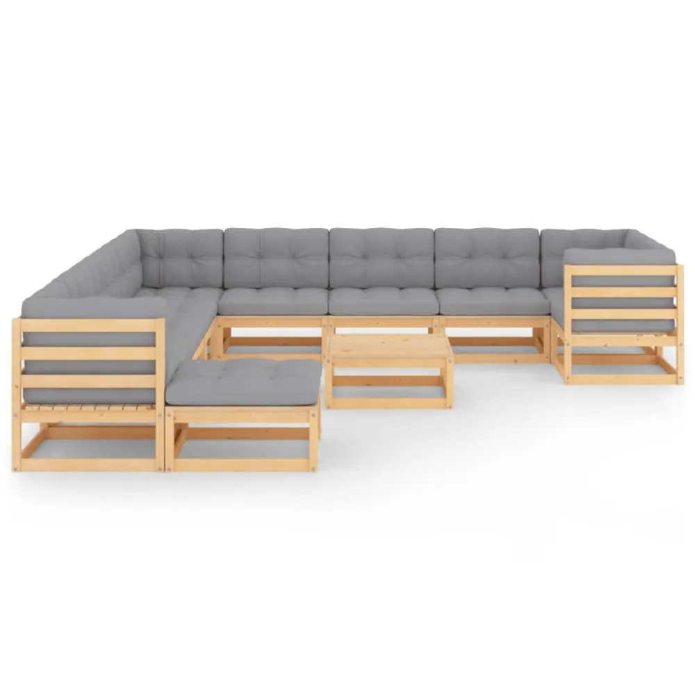 Set Divani Giardino 12 pz con Cuscini Legno Massello di Pino Materiale Alluminio Anodizzato