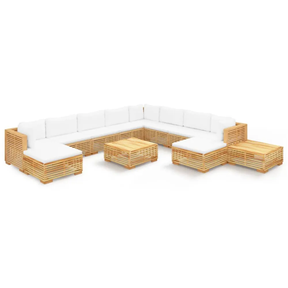 Set Divani da Giardino 12 pz con Cuscini Legno Massello di Teak con Sistema di Montaggio Rapido