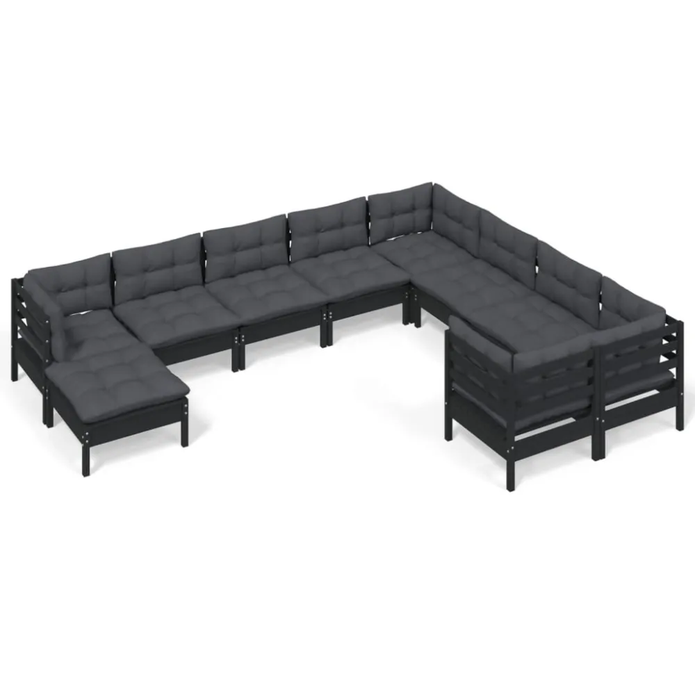 Set Divani da Giardino 10 pz con Cuscini Legno di Pino Nero con Cuscino Estraibile