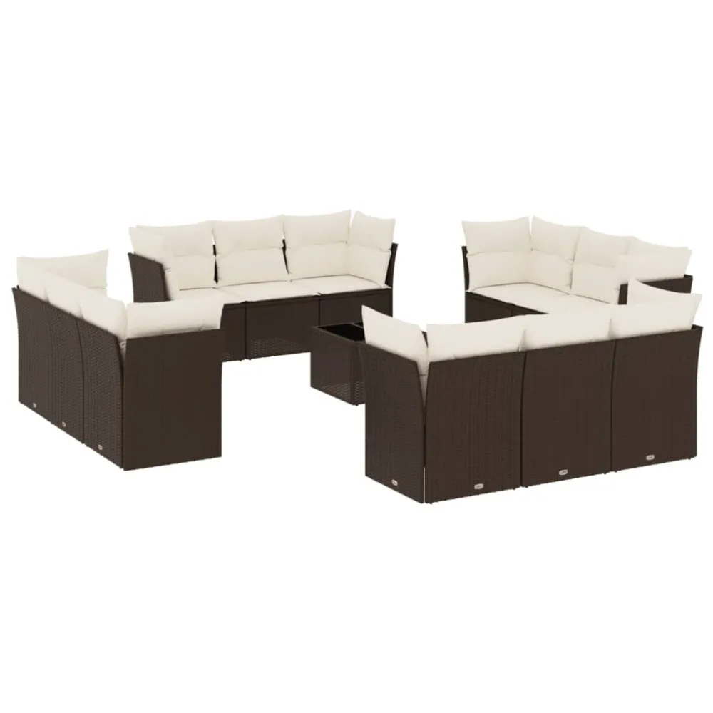 Set Divani da Giardino 13 pz con Cuscini Marrone Polyrattan Easy Storage