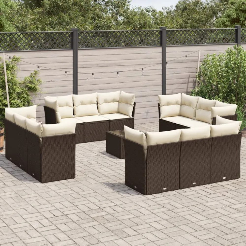 Set Divani da Giardino 13 pz con Cuscini Marrone Polyrattan Easy Storage