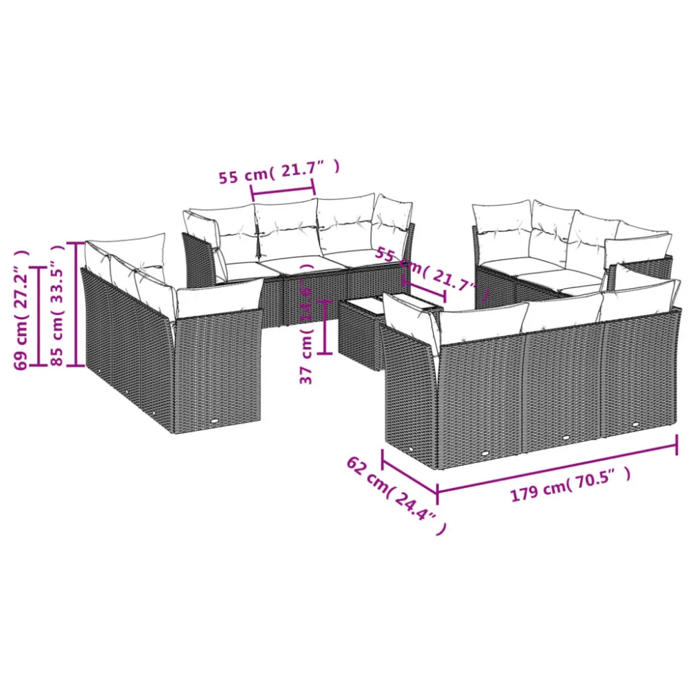 Set Divani da Giardino 13 pz con Cuscini Marrone Polyrattan Easy Storage