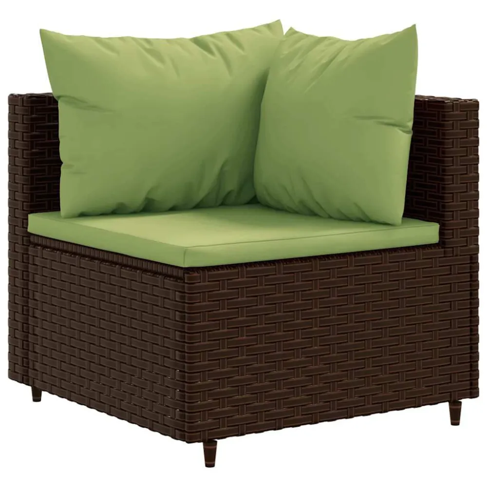 Set Divani da Giardino 5 pz con Cuscini Marrone Polyrattan per Relax all'Aperto
