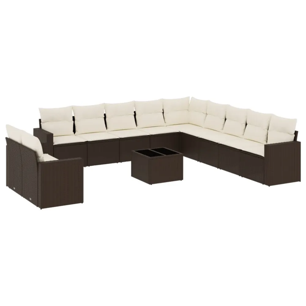 Set Divani da Giardino 12 pz con Cuscini Marrone Polyrattan Materiale Alluminio Anodizzato